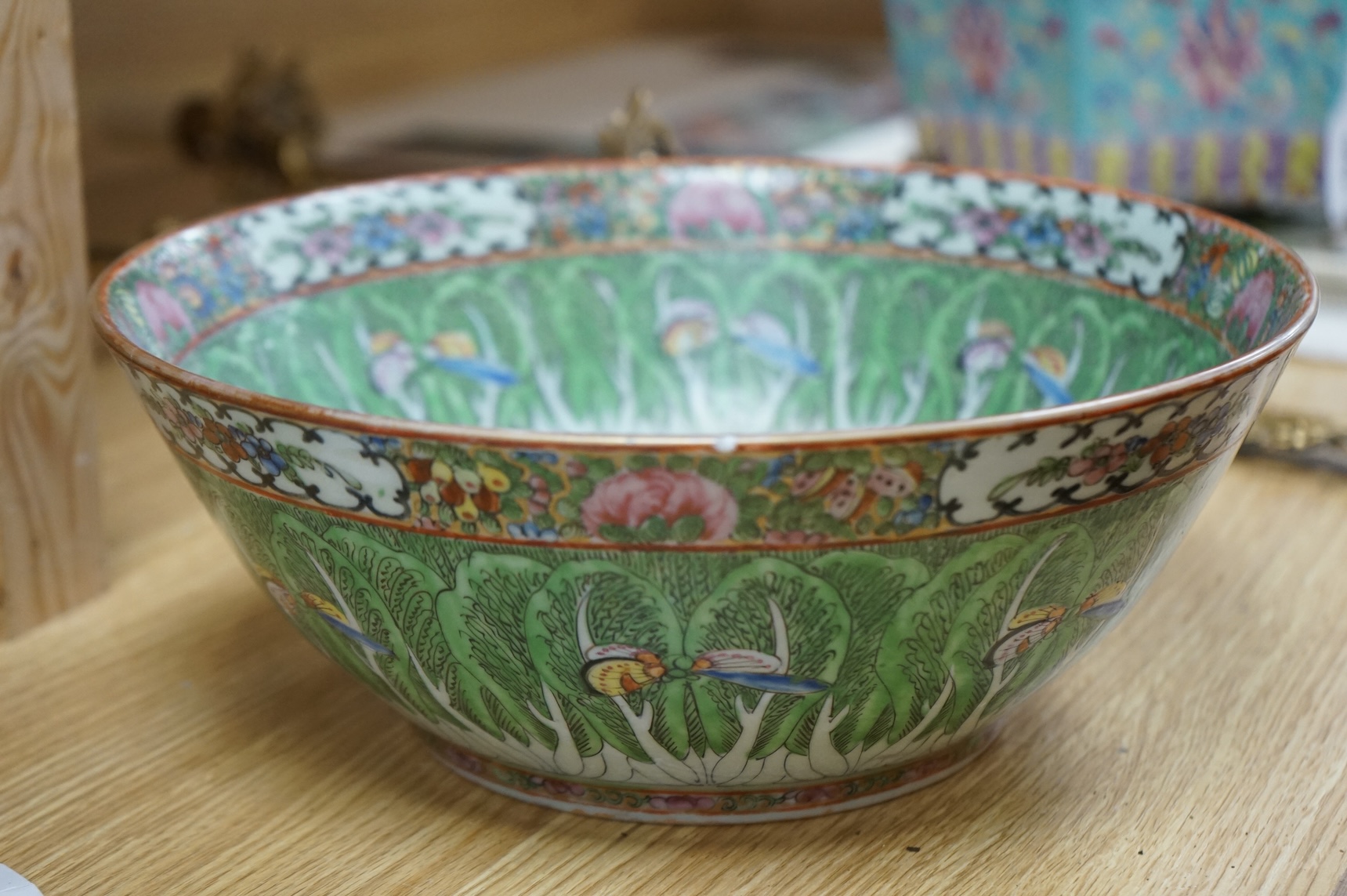 An early 20th century Chinese ‘cabbage’ punch bowl, 29.5cm